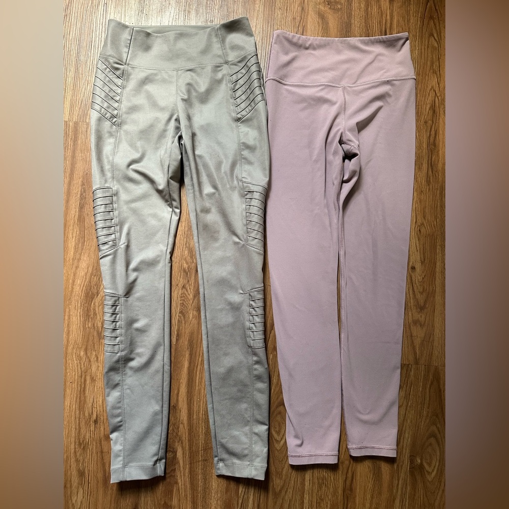 Athleta Gray Delancey Gleam Moto Tight Leggings & High Rise Elation 7/8 Tight